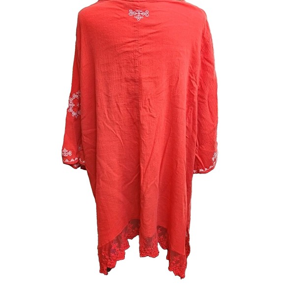 Catherines Oversized Embroidered Red/Orange Lace Trim Tunic Size 3X - Picture 2 of 6